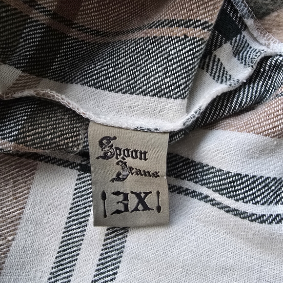 Plaid Button-Up Artist Shirt Jacket by Spoon Jeans Front Pockets 3x - Picture 2 of 10